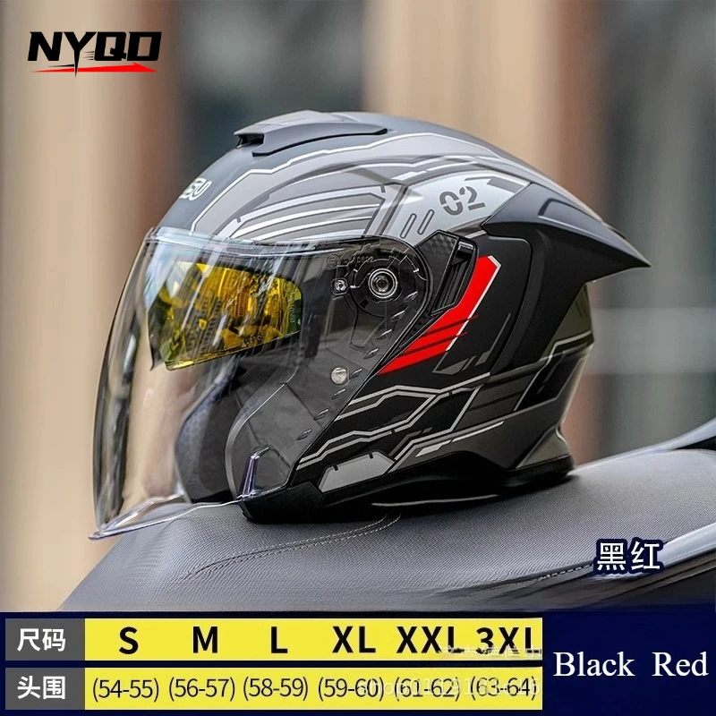 

Motorcycle Dual Lens Half Helmet Big Head Circumference of Three-quarters Helmet Windproof Electric Vehicle Helmet for Winter