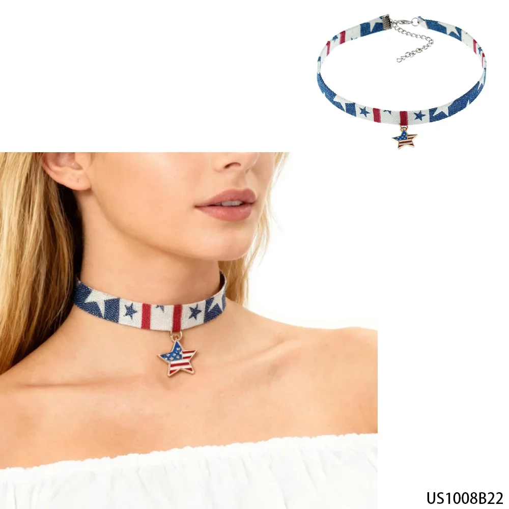 Collier pendentif en forme d'étoile imprimé PESENAR Independence Day, accessoire de collier personnalisé pour une ambiance festive.