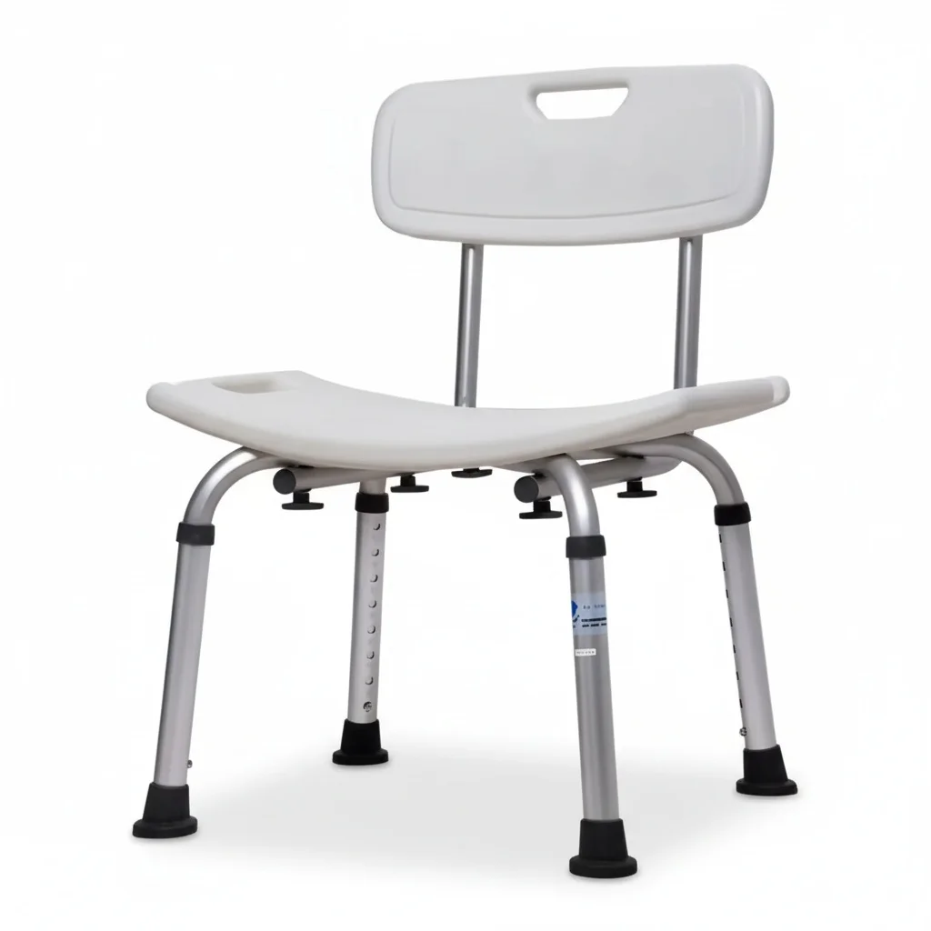 Aluminum Shower Chair, Aluminum Alloy 65 x 35 x 35 CM, Portable Shower Seat with Backrest, Bathroom Safety Equipment for Elderly