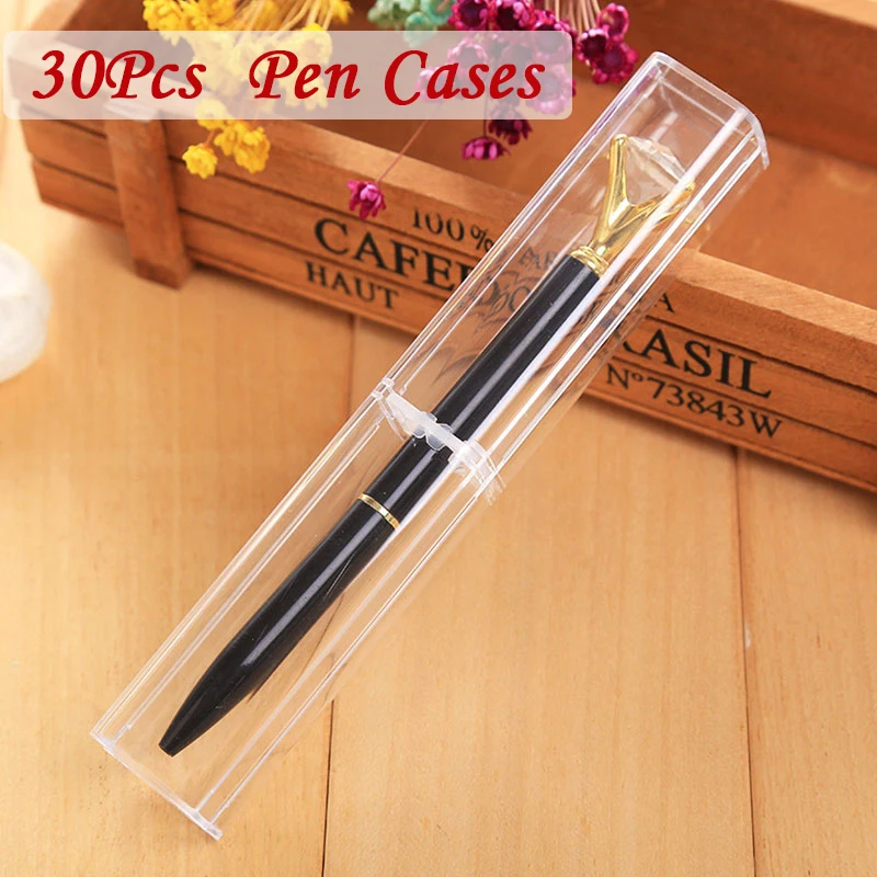 30Pcs Business Pen Cases Office Gift Pencil Case Beautiful Transparent Plastic Pen Box Simple School Stationery Supplies