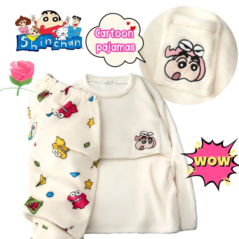 

Crayon Shin-chan High-value New Comfortable Flannel Pajamas Autumn and Winter Thickened Warm Cartoon Cute Dormitory Home Suit