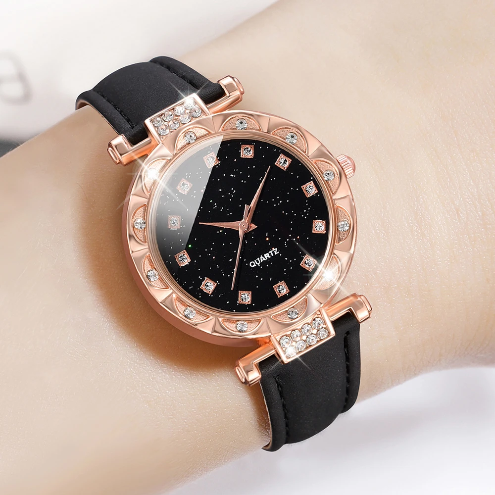 Simple Luxury Leather Black Strap Watch Casual Fashion Quartz Watch Is The Perfect Gift For Her (No Box)