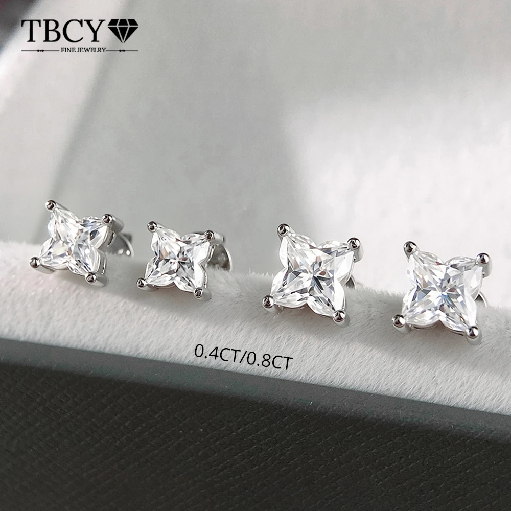 TBCYD Moissanite Lily Cut Stud Earrings Four-Petal Flower Earring D Color 925 Sterling Silver Piercing Jewelry Luxury Designer