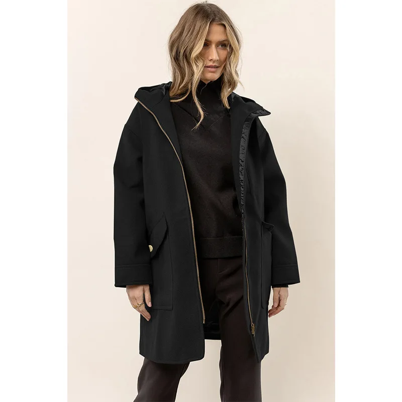 2023 Spring Autumn New Trench Coat Women's Pocket Zipper Cardigan Large Coat Women's Casual Long Sleeve Turn-down Collar Trench