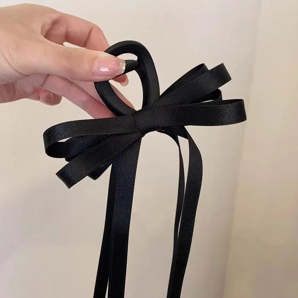 Black Ribbon Bow Grip Clip Premium Feel Hair Versatile Daily Style