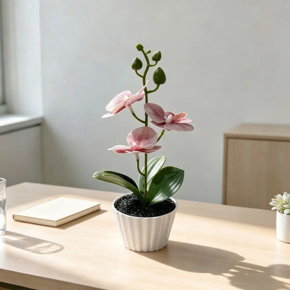 Artificial Phalaenopsis Bonsai Potted Flower Realistic Decorative Orchid Plant Desktop Ornament Home Living Room Decor