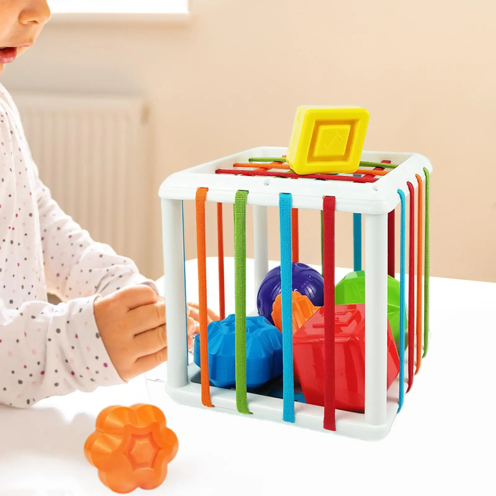 Colorful Cube Bin Montessori Toy for Toddlers Learning Shapes and Colors