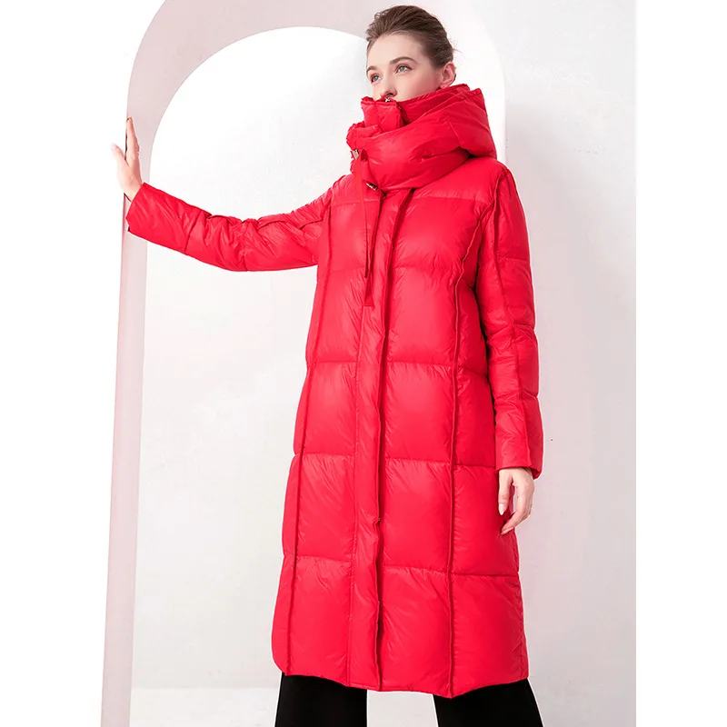Trend Winter Women Cold Coat White Duck Down Super Hot Coats Hooded Long Puffer Jacket Parkas Down Jacket Windproof Trench Coat