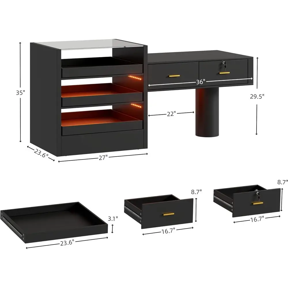 Retion Desk with Counter or Retail & Checkout,ern ront Retion Counter with LED Lights,3 Glass Display Ders,Retail Counter with S