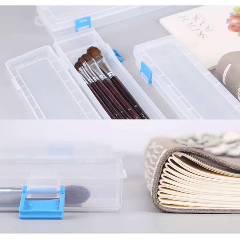 

1pc Transparent Pen Box Plastic Stationery Storage Box Portable Pen Holder Pencil Case Watercolors Box