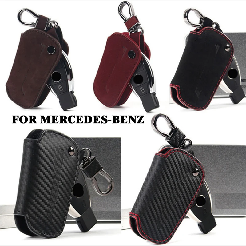 Leather Men Car Key Bag Case Cover Holder Chain For Mercedes Benz AMG A C E S GLA GLC CLA CLS GLE GLK R Class AUTO Accessories