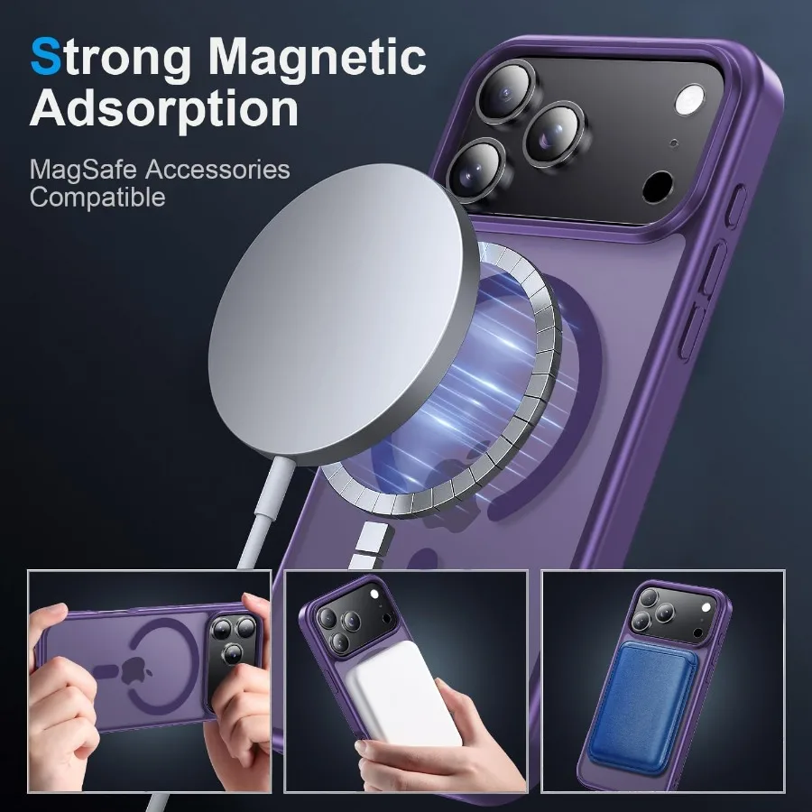 حماية مغناطيسية قوية من الدرجة العسكرية لهاتف آيفون 17 برو 6.3 بوصة مع واقي عدسة الكاميرا مقاوم للصدمات رفيع MagSa