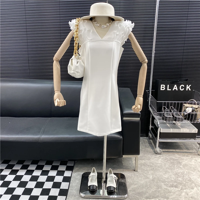 

New 2022 fashion Designer new style Famous brand V-neck Sleeveless backless Ruffle edge Short dress High end Evening dress