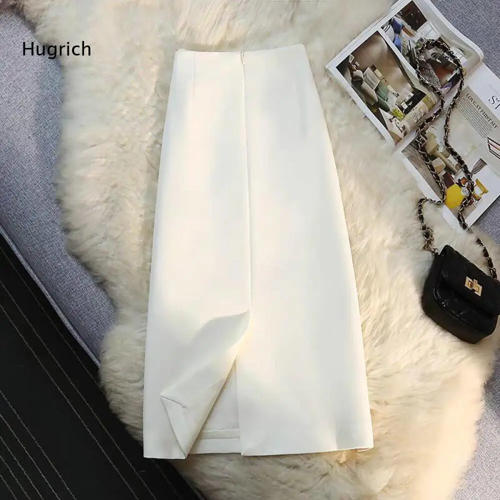 Elegant High Waist Slim Pencil Midi Skirt Women Solid Tone Back Split Straight Mid Length Skirt for Multiple Daily Scenarios