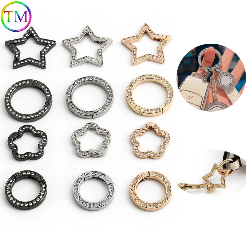 Metal Flat Spring Rings Clasp Spring Openable O Ring With Diamond Zinc Alloy Split Ring Car Key Chain Ring Luggage Accessories