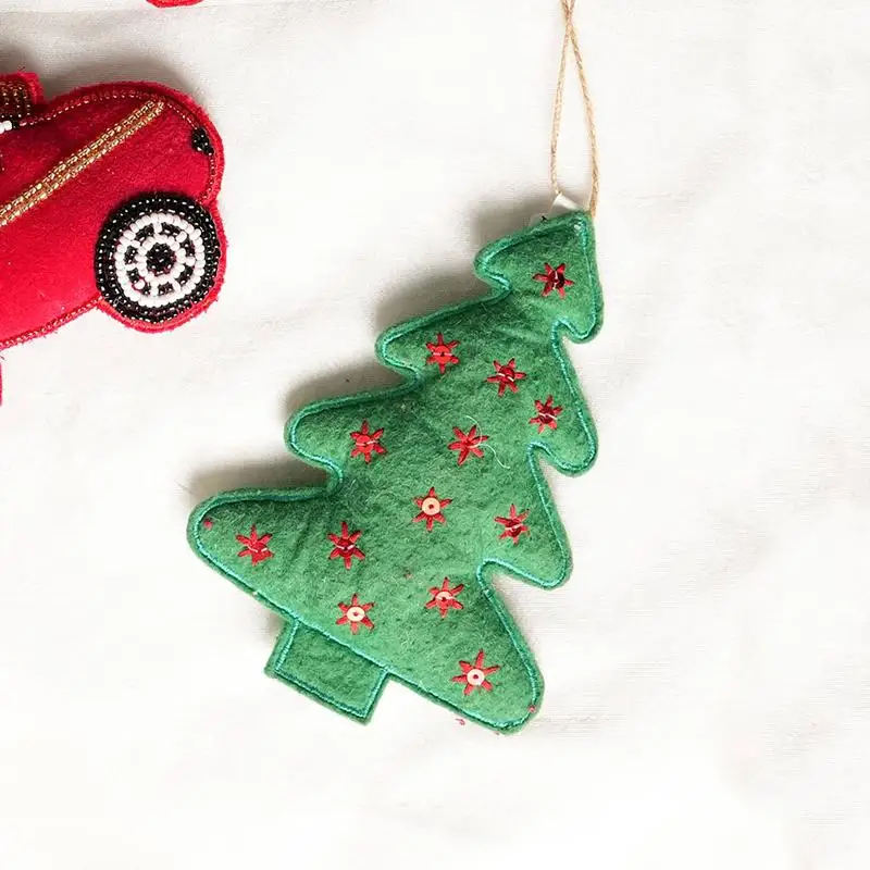 

Fluffy Tree Hanging Ornament Set of 6 - Green & Red Christmas Decor