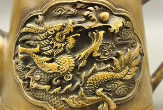 Marked Chinese Bronze Auspicious Lucky Ball Water-Dragon Statue Teapots Wine Pot
