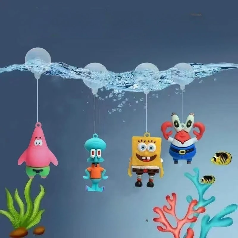 الكرتون حوض السمك اكسسوارات الديكور شخصية كرتونية صغيرة الحلي سبونجبوب Squidward الراتنج العائمة غواص خزان الأسماك
