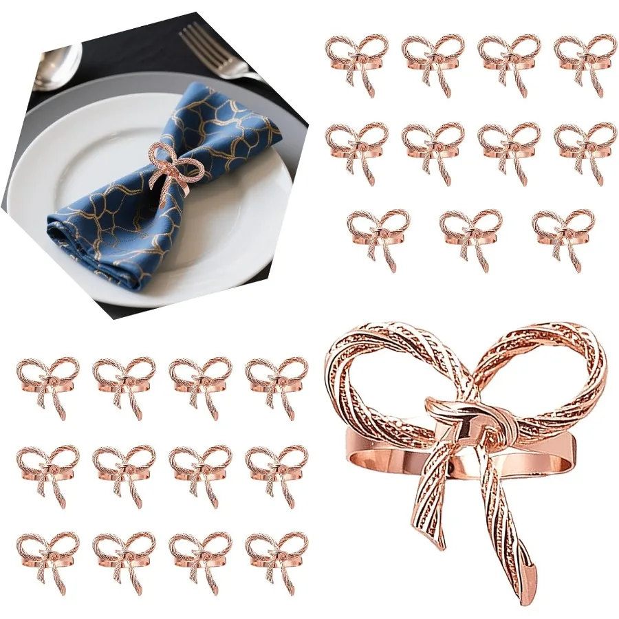 

Набор из 24 колец для салфеток из розового золота с бантом, металлические держатели для салфеток оптом, розовые металлические держатели для салфеток для тканевых салфеток, кольцо для салфеток в деревенском стиле для фермерского хозяйства
