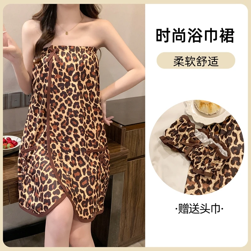 2026 Summer Sexy Lace Leopard Wrap Chest Bath Towel Robes for Women Cute Sleepwear Tube Top Bathrobe Nightgowns Night Dress