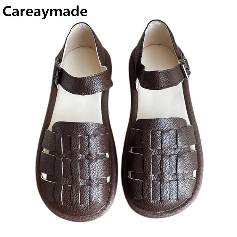 

Careaymade-One line buckle pig cage shoes,summer Artistic women's sandals,retro round toe breathable fashionable beach shoes