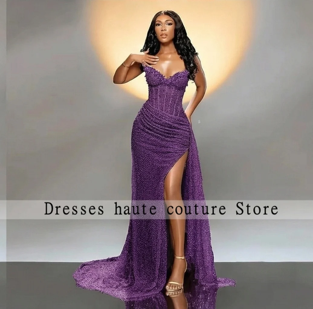 Shiny Sweetheart Neck Mermaid Evening Dresses Side High Split Floor-Length Prom Dresses Beading Customized Vestidos De Fiesta image 4