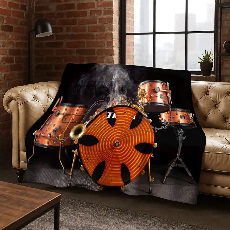 Drum Kit Drum Set Music Instruments Flannel Blanket Soft Warm Throw Blanket for Bedroom Living Room Bed Travel Camping Picnic