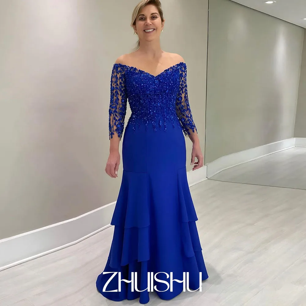 ZHUISHU Royal Blue Luxury Mother of Bride Dresses Beading Lace Off the Shoulder Mermaid Evening Party Gown for Wedding Guest