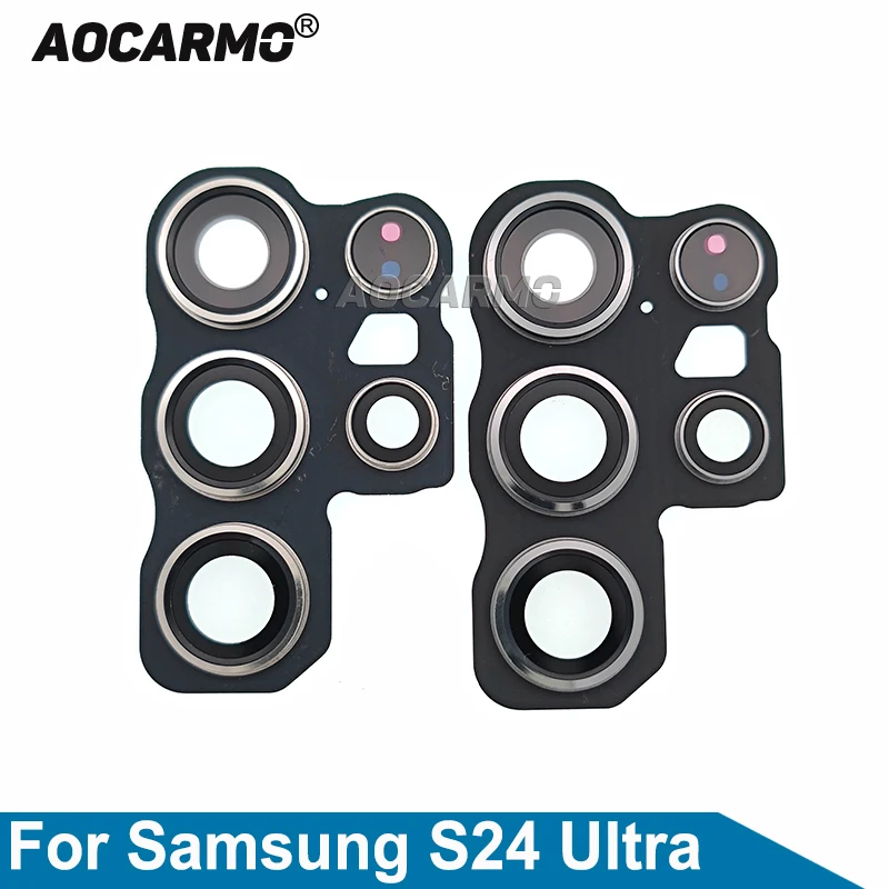 Aocarmo For Samsung Galaxy S24 Ultra S24U Rear Camera Lens With Frame Back Lens Replacement Parts