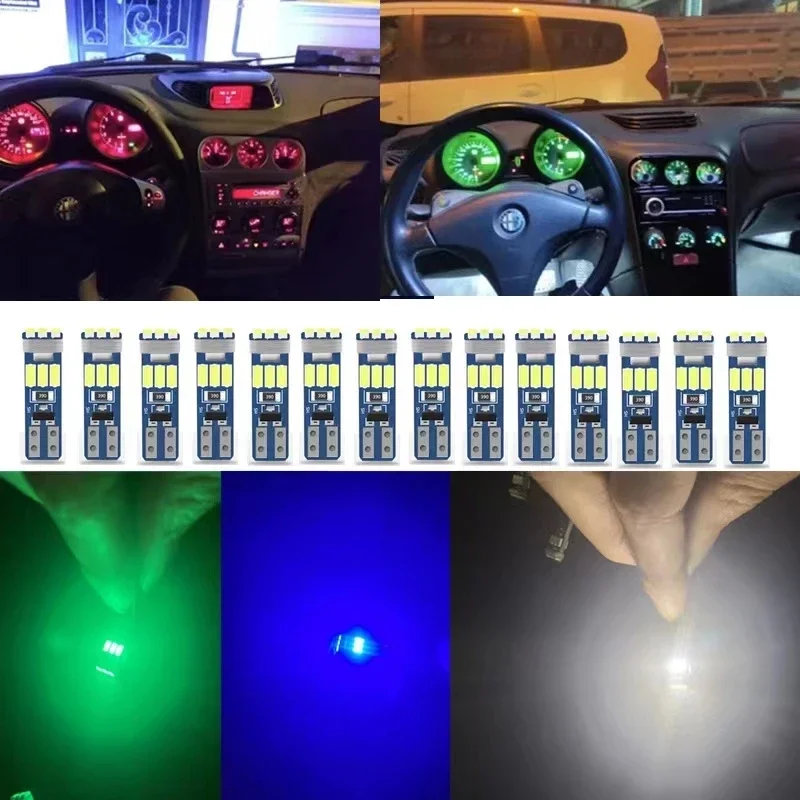 10pcs Super Bright LED Bulbs T5 W3W W1.2W 70 73 74 Auto Dashboard Gauge Lamps Car Warning Indicator Instrument Cluster Light