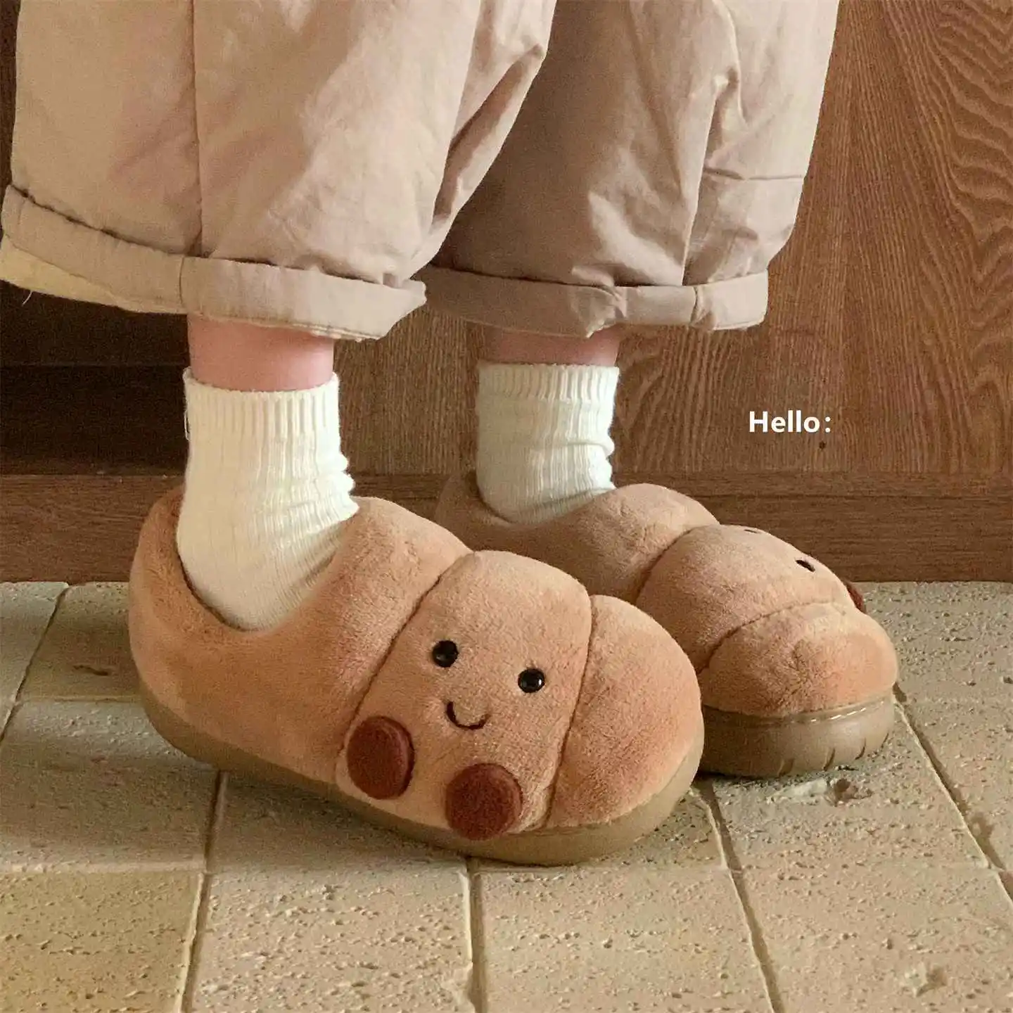 جديد شركة السمين الكرواسون الخبز النعال رجل غامض مبطن الكاحل الجوارب القصيرة للجنسين الأزواج الانزلاق على دائم النعال الدافئة محبوب #4