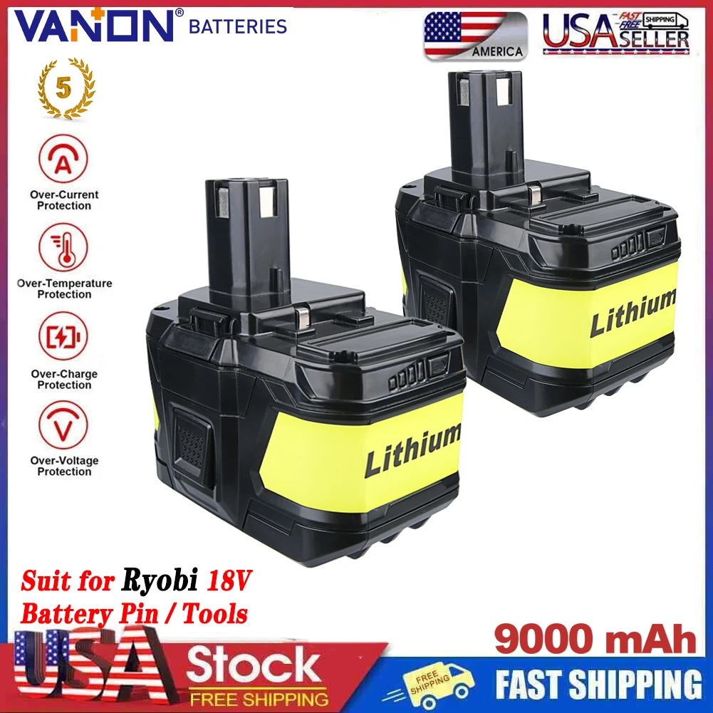 

VANON 2Pcs 9.0Ah Li-on Replace for Ryobi 18V Battery Pin Compatible with Ryobi 18Volt P102 P108 P109 Cordless Power Tools