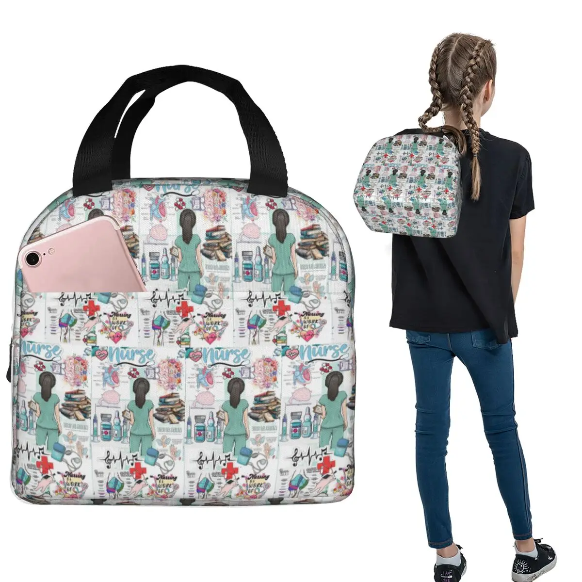 Enfermera En Apuros Doctor Nurse Insulated Lunch Bag for Women Children Portable Food Boxes Thermal Lunch Box Tote