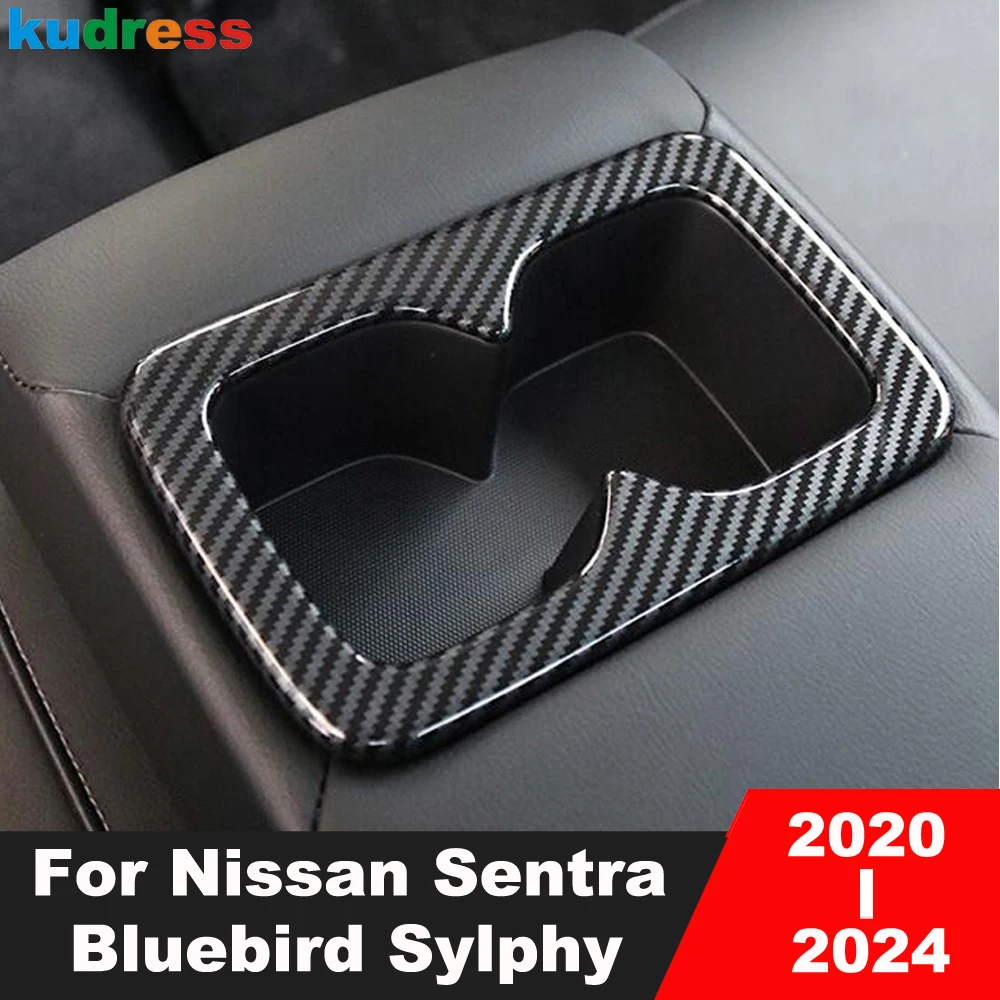 

Для Nissan Sentra Bluebird Sylphy 2020-2022 2023 2024: Черная накладка на рамку держателя для стаканов на заднем сиденье, аксессуары для интерьера автомобиля