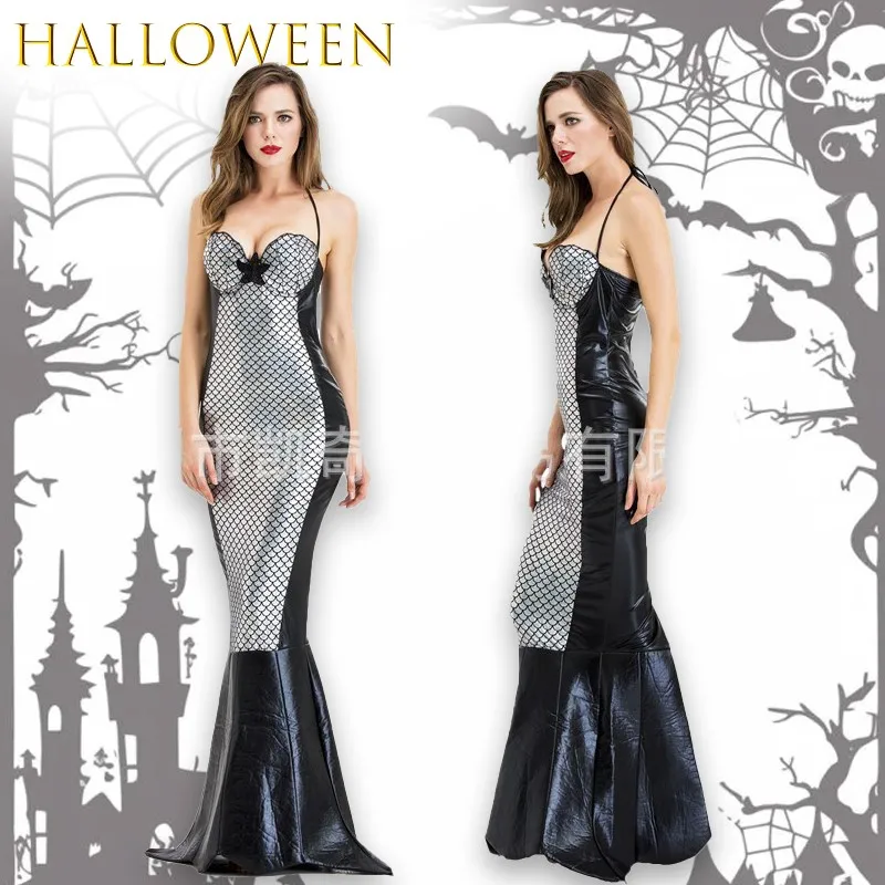 

Adult Mermaid Princess Halloween Costume Sequined Cosplay Sexy Chest Wrap Green Evening Dress Stage Outfit