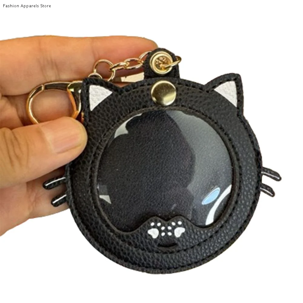 

Mini Badge Display Pouch Cartoon Cat Shape Anime Badge Storage Bag Portable Pu Leather Badge Protector Keychain Bag Accessories