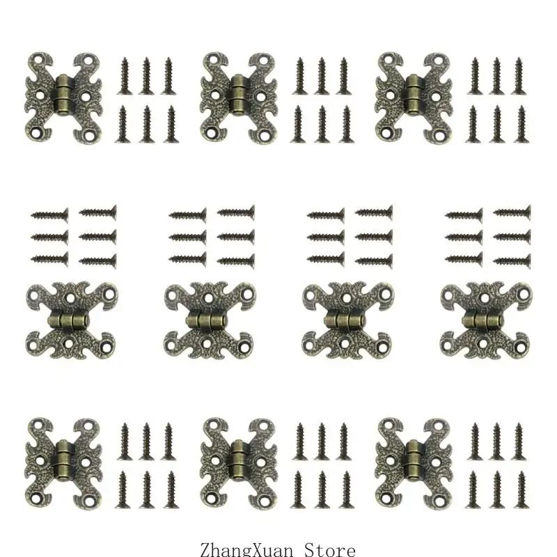 Kleine Holzkistenscharniere, 10 dekorative Metalleinheiten zur Schmuckaufbewahrung, Geschenkverpackung und Schatzkisten 3XUF – Detail 5