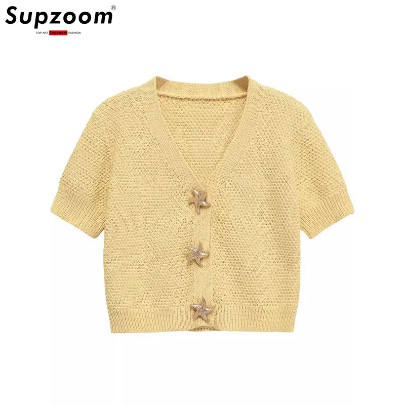 

Supzoom New Arrival Top Fashion Casual European And American Style Simple V-neck Star Shaped Button Decoration Knitted Sweater