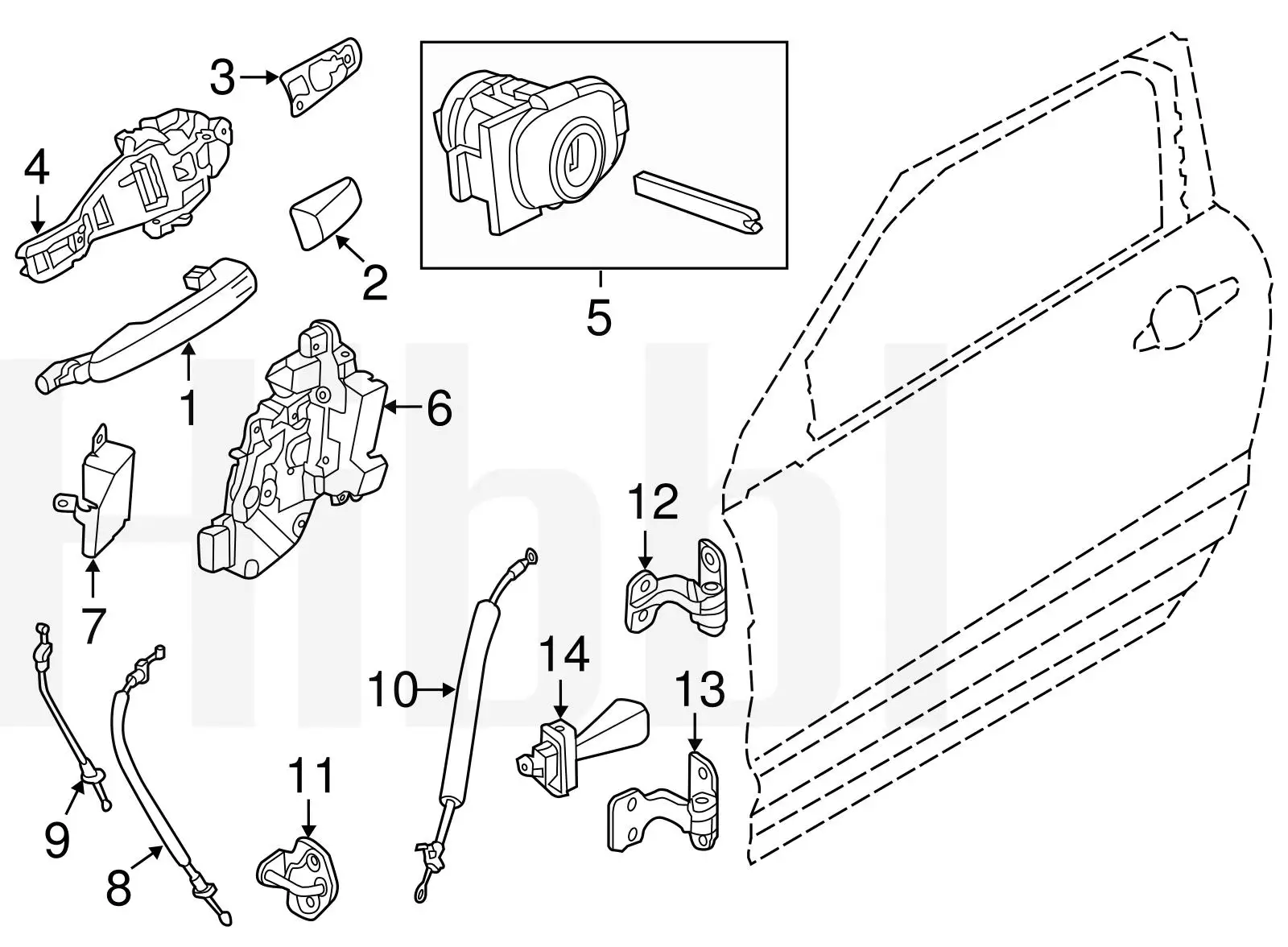 HiBBL LR025409 Front Door External Latch Cable For Land Rover Range Rover Evoque 12-18 Outside Door Release Control Lock Cable