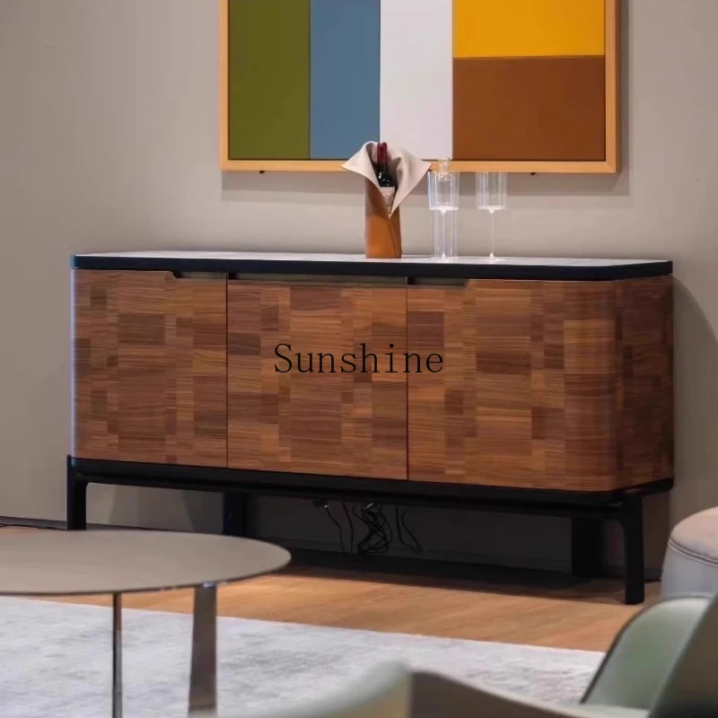 Italian minimalist marble dining side cabinet wabi sandy wind solid wood simple locker