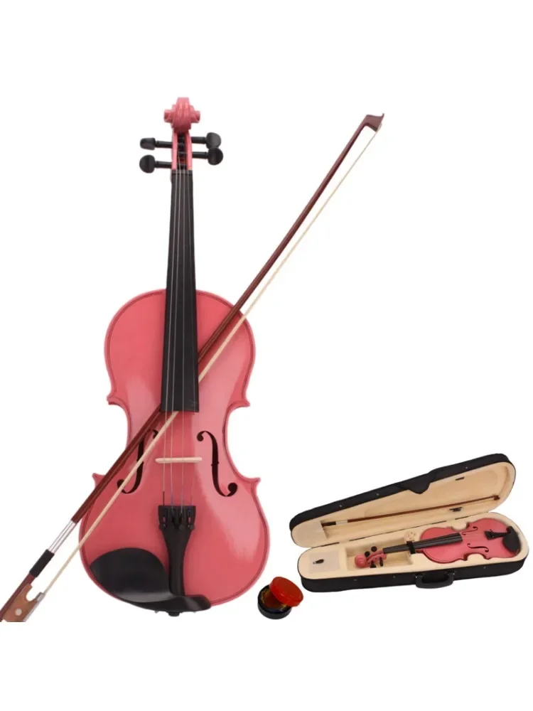 

Size 4/4 Acoustic Violin Set,Beginner Violin Vintage Solid Wood Violin Starter Kit with Carrying Case,Bow and Rosin (Pink) RT