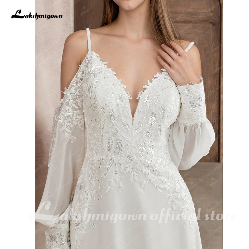 Lakshmigown Illusion Off-White Hochzeitskleid Schulterfreies Langarm-Brautkleid für Frauen Sommer Vestido De Novia Maßanfertigung – Detail 8