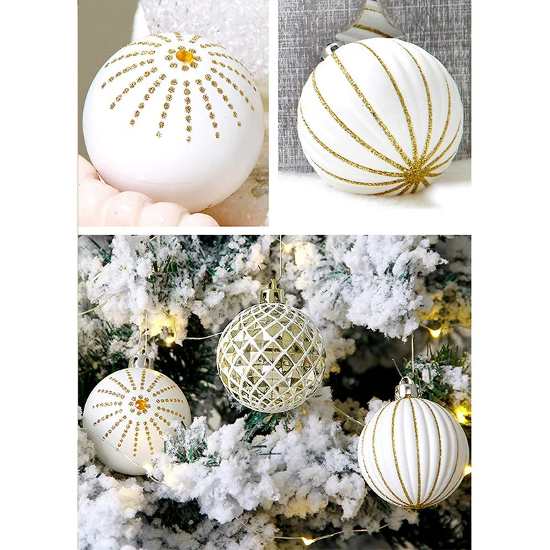 30 Uds bolas de Navidad, 60MM oro y blanco pintado inastillable festivo boda adornos colgantes decoración de árboles de Navidad
