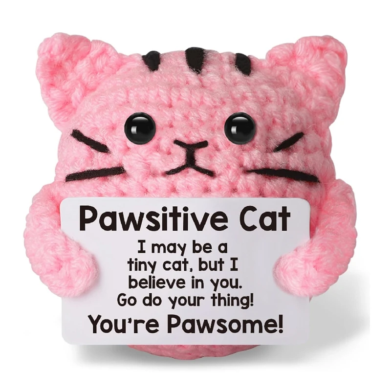 Creative Handmade Crochet Cat Positive Inspirational Emotional Support Crochet Dolls Figurines Gifts for Women Men Home Decor