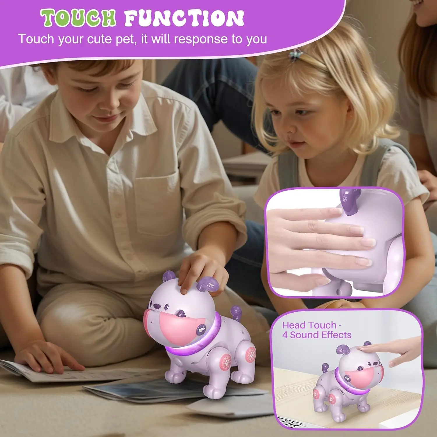 子供用ロボット子犬おもちゃ、リモコンロボットペット、ダンス音楽録音機能付きRCロボット犬、幼児男の子女の子へのギフト