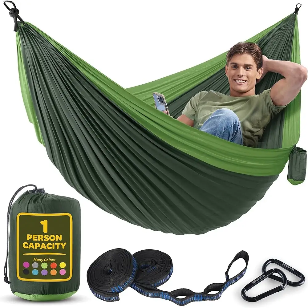 

Durable Hammo 400 Lb Acity, Nylon Camping Hammo Chair - Double Or Single Sizes W/Tree Straps And Attached Carry Bag - For