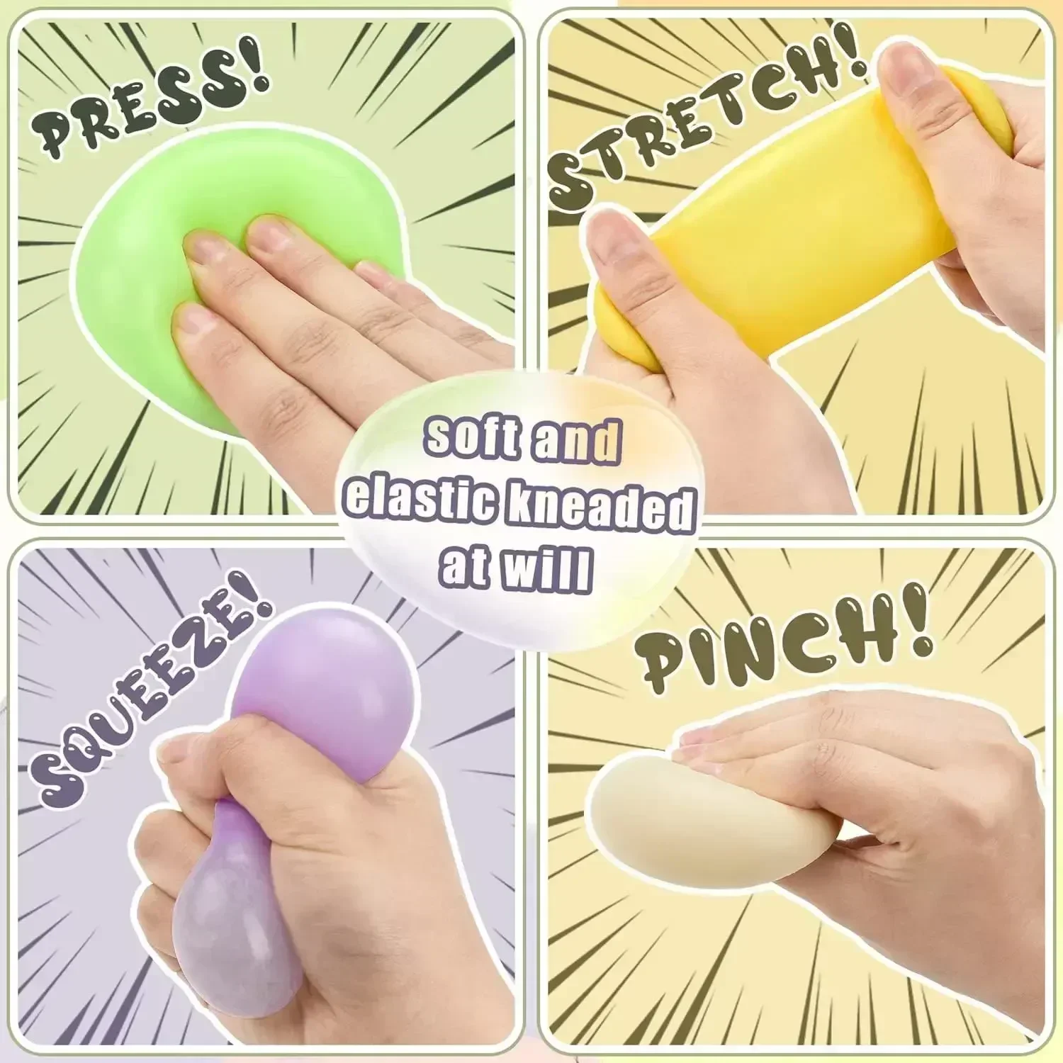 Colorful Dumpling Stress Balls Fidget Sensory Toy Squeeze Dough Ball Stress Relief Hand Toy Bun with Food Steamer Stretchy Desk