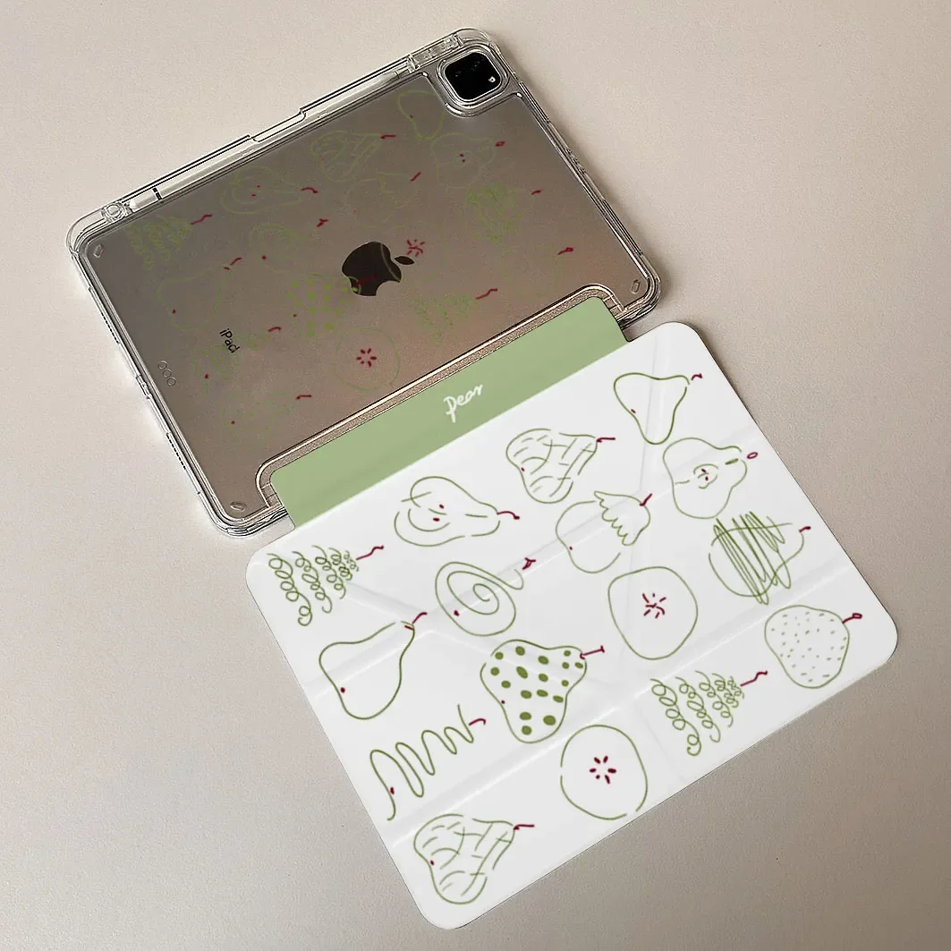 Ins Cute Sketched Pear Tablet Case For iPad Pro 11 12.9 13 M2 M4 M3 M5 Shell 8.3 9.7 10.2 5/6/7/8/9/10/11th Air 3 4 5 6 7 Cover