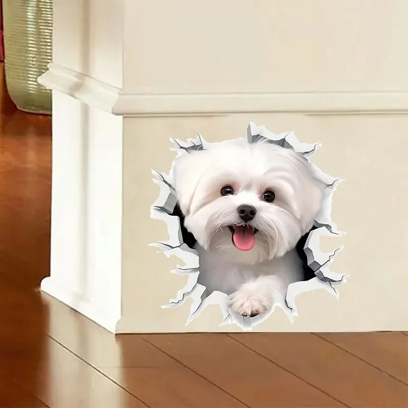 1 pegatina creativa 3D para inodoro de perro agrietado, adorable decoración de baño, arte autoadhesivo de pared, decoración de baño