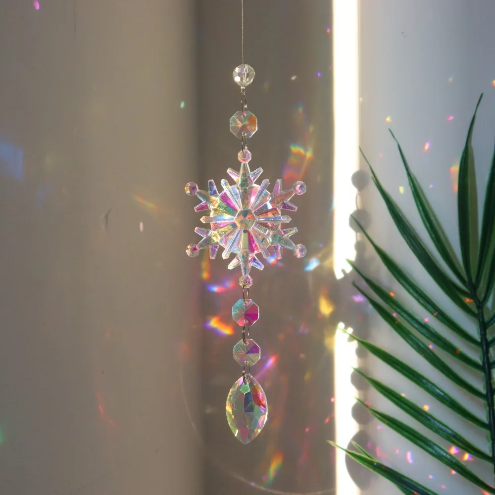 Cute Christmas Snowflake Crystal AB Color Gift Sun Catcher DIY Multicolored Suncatcher Pendant Home